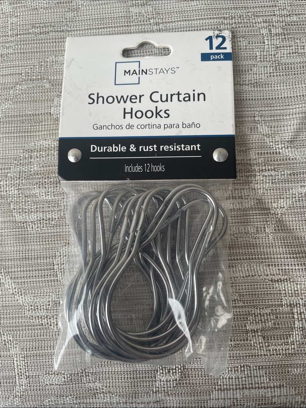 Mainstays Silver Shower Curtain Hooks - 12 Pack